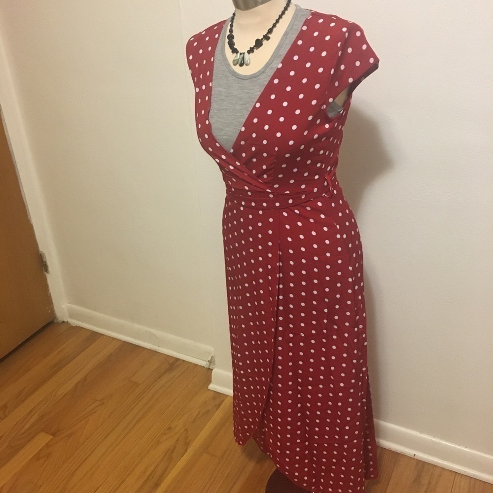 Polka Dot Maxi Dress Flowy Design Size Small